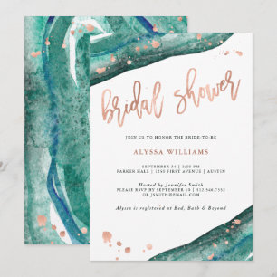 Teal and Faux Rose Gold Geode Bridal Shower Invitation