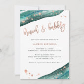 Teal and Faux Rose Gold Geode Brunch and Bubbly Invitation (Front)