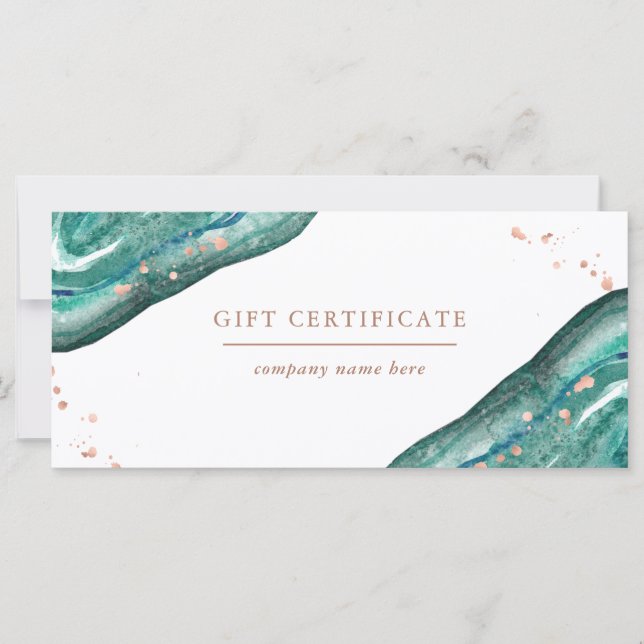 Teal and Faux Rose Gold Geode | Gift Certificate (Front)