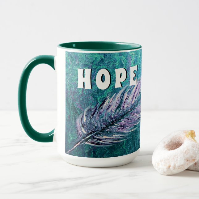 Teal and feather Ovarian Cancer Hope Mug (With Donut)