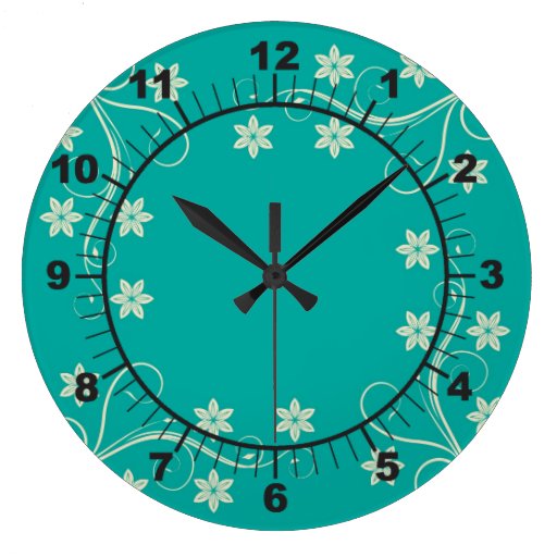 Teal and Floral Wall Clock Clocks | Zazzle