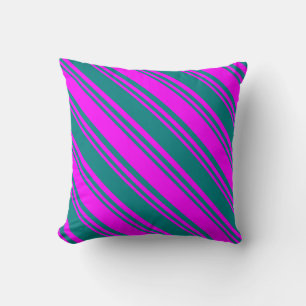 Teal and Fuchsia Colored Lined/Striped Pattern Throw Pillow