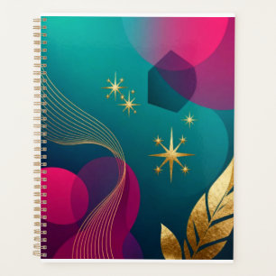 Teal And Fuchsia Modern Abstract With Gold Stars  Planner