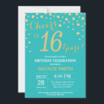 Teal and Gold 16th Birthday Diamond Invitation<br><div class="desc">16th Birthday Invitation with Teal and Gold Glitter Diamond Background. Gold Confetti. Kids Birthday.Teen Teenage Girl Lady Birthday. For further customization,  please click the "Customize it" button and use our design tool to modify this template.</div>