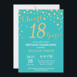 Teal and Gold 18th Birthday Diamond Invitation<br><div class="desc">18th Birthday Invitation with Teal and Gold Glitter Diamond Background. Gold Confetti. Adult Birthday. Male Men or Women Birthday. For further customization,  please click the "Customize it" button and use our design tool to modify this template.</div>