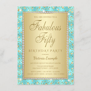 Teal and Gold 50th Birthday Party Invitations