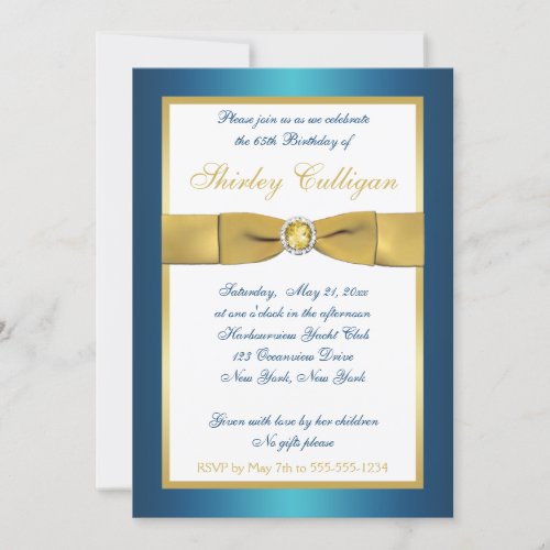 Teal and Gold 65th Birthday Invitation