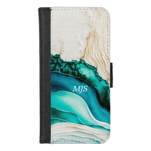 Teal and Gold Abstract Alcohol Ink 4 iPhone 87 Wallet Case