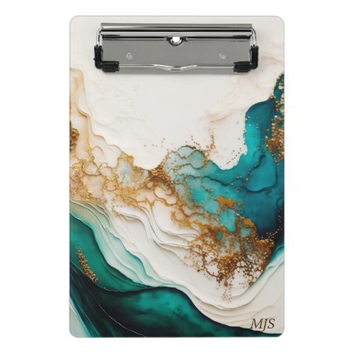 Teal and Gold Abstract Alcohol Ink 7 Mini Clipboard
