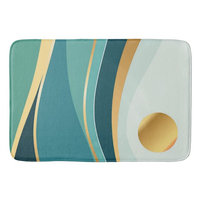 Teal and Gold Abstract Blanket: A Modern Statement Bath Mat (Front)