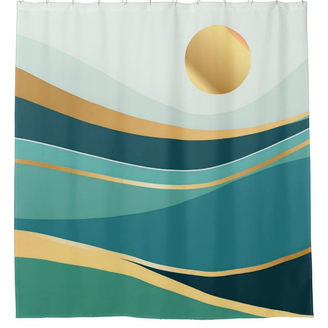Teal and Gold Abstract Blanket: A Modern Statement Shower Curtain (Front)