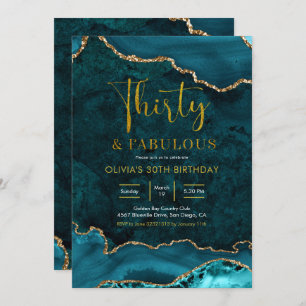 Teal and gold Agate 30th and Fabulous Invitation
