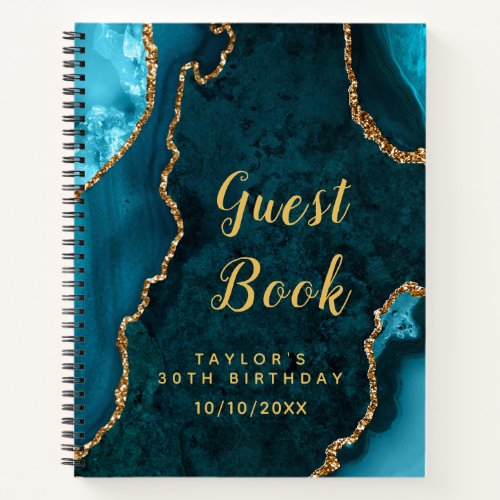 Teal and Gold Agate Birthday Guest Book