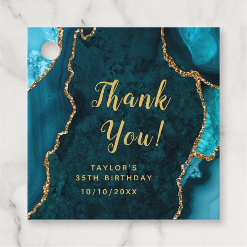 Teal and Gold Agate Birthday Thank You Favor Tags
