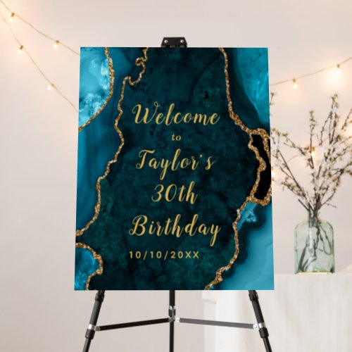 Teal and Gold Agate Birthday Welcome Foam Board