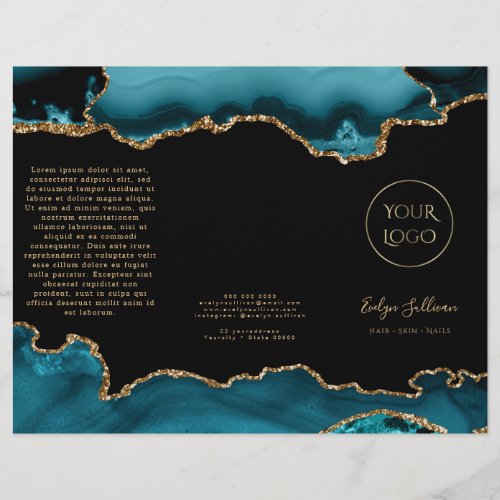 teal and gold agate brochure