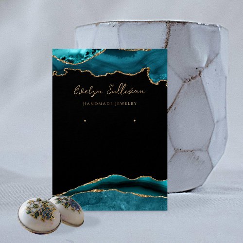 Teal and gold agate jewelry display card