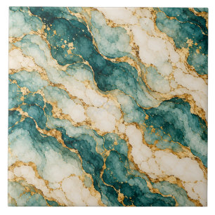 Teal and Gold Agate Marble Ceramic Tile