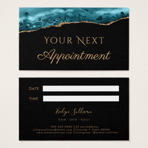 Teal and gold Agate on Black Appointment Card