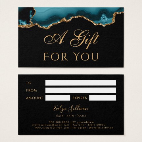 Teal and Gold Agate on Black Gift Card