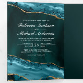 Teal and Gold Agate Photo Collage Wedding Tri-Fold Invitation (Inside First)