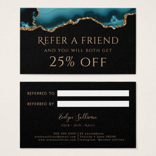 teal and gold agate Referral Card