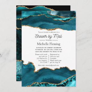 Teal and Gold Agate Shower by Mail Invitation