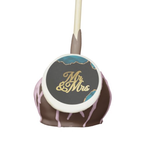Teal and Gold Agate Stone Mr  Mrs Wedding Cake  Cake Pops