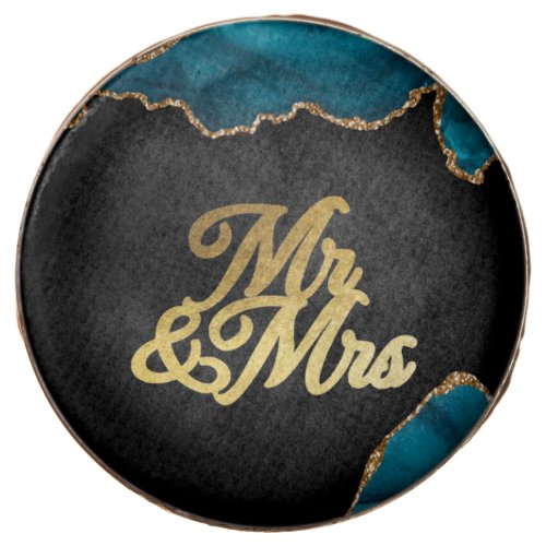 Teal and Gold Agate Stone Mr  Mrs Wedding Cake  Chocolate Covered Oreo