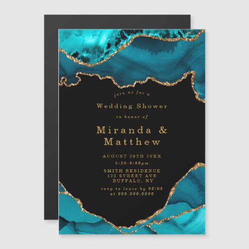 Teal and Gold Agate Stone Wedding Shower Magnet 