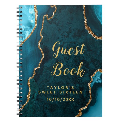 Teal and Gold Agate Sweet Sixteen Guest Book