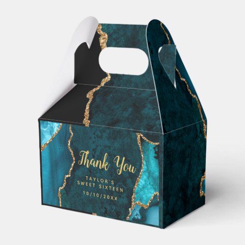 Teal and Gold Agate Sweet Sixteen Thank You Favor Boxes