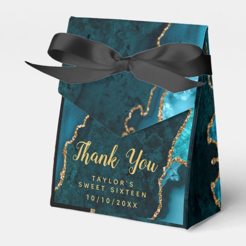 Teal and Gold Agate Sweet Sixteen Thank You Favor Boxes