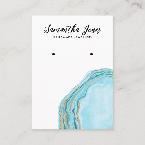  Teal and Gold Agate Watercolor  Earrings Display Business Card