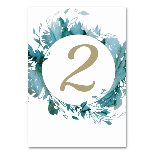 Teal and gold Agate Watercolor  Table Number (Front)