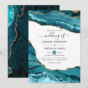 Teal and Gold Agate Wedding Invitation