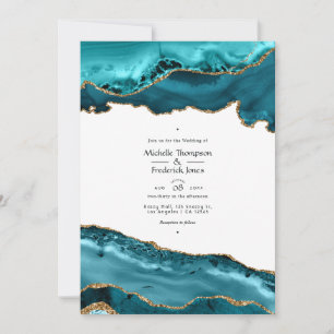 Teal and Gold Agate Wedding Invitation