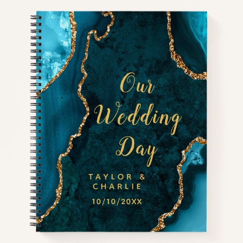 Teal and Gold Agate Wedding Planner Notebook