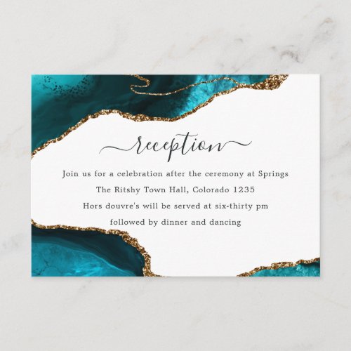 Teal and Gold Agate Wedding Reception Enclosure Card