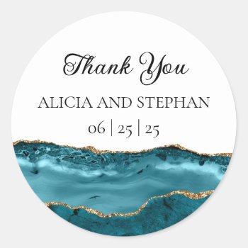 Teal And Gold Agate Wedding Stickers by AnnounceIt at Zazzle