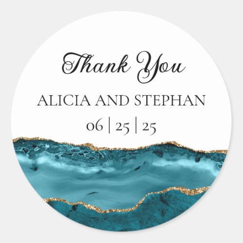 Teal and Gold Agate Wedding Stickers