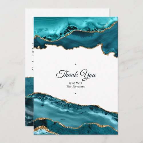 Teal and Gold Agate Wedding Thank You Card