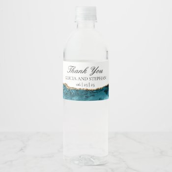 Teal And Gold Agate Wedding Water Bottle Labels by AnnounceIt at Zazzle