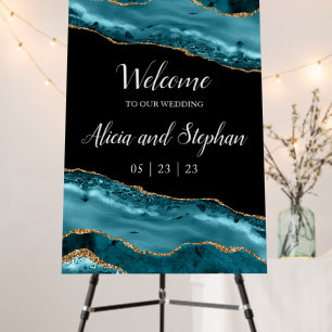 Teal and Gold Agate Wedding Welcome Sign