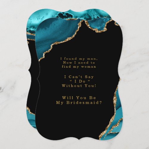 Teal And Gold Agate Will You Be My Bridesmaid Invitation