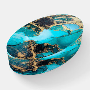 Teal and Gold Alcohol Ink Paperweight