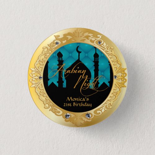 Teal and Gold Arabian Nights  1 Inch Round Button