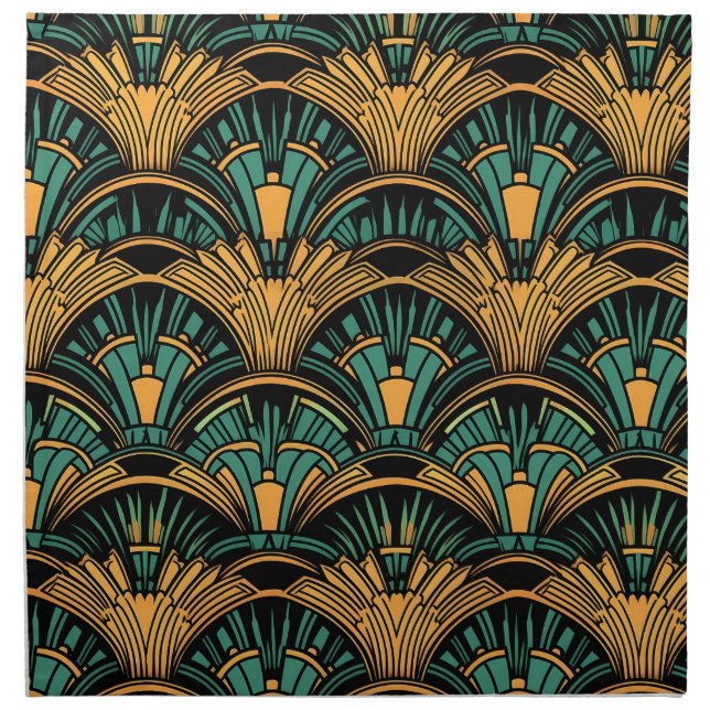 Teal and Gold Art Deco Cloth Napkin (Front)