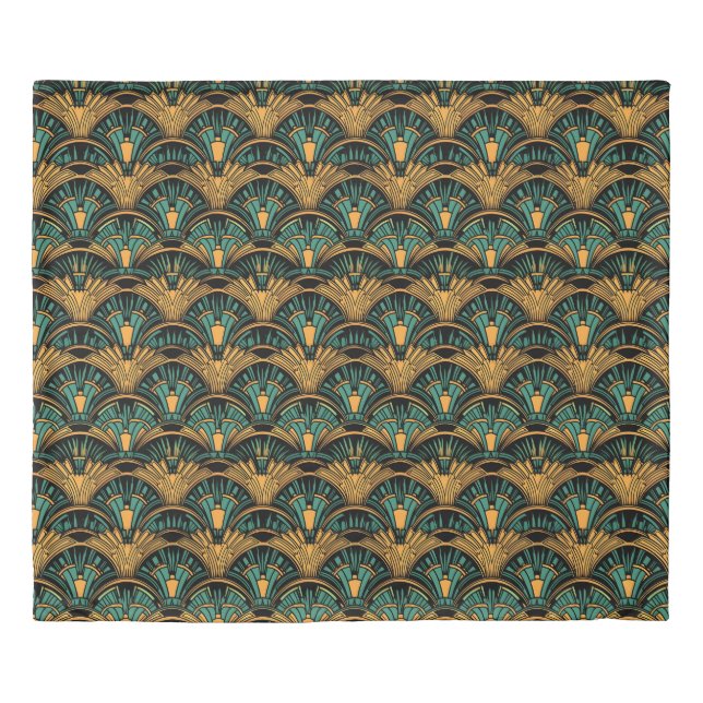 Teal and Gold Art Deco Duvet Cover (Front)