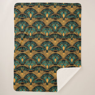 Teal and Gold Art Deco Sherpa Blanket